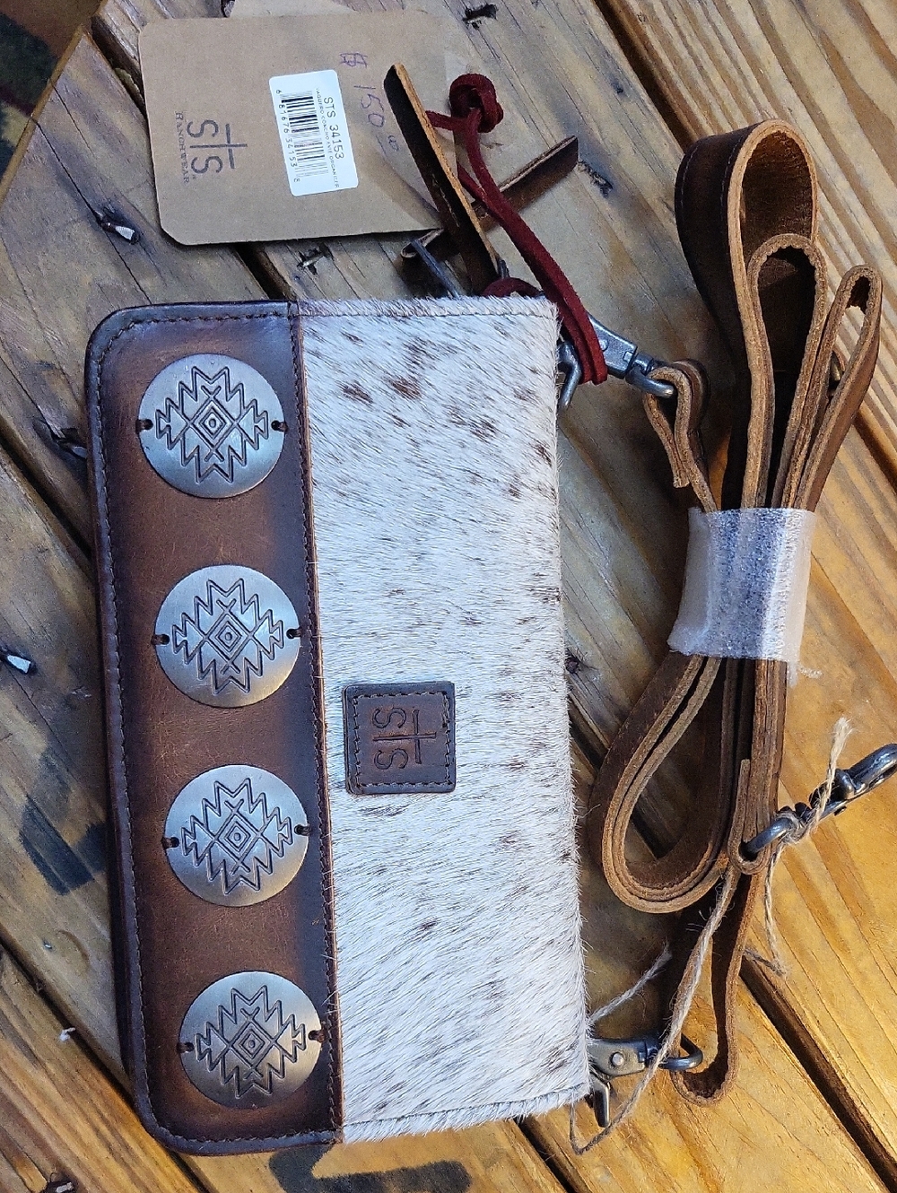 STS Ranchwear Brown and White Hair-On-Hide Crossbody with Concho Accents